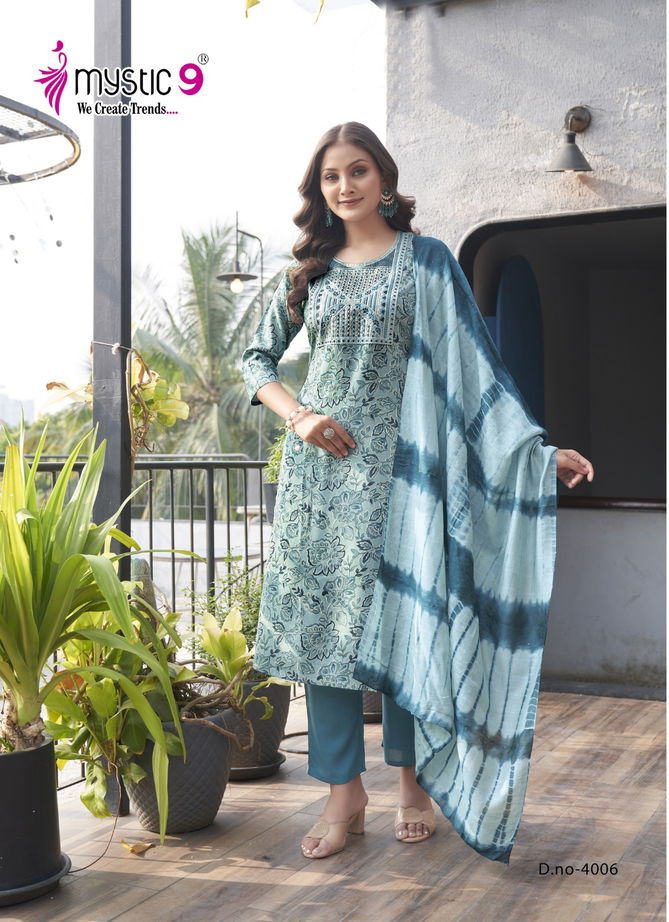 Sabri Vol 4 By Mystic 9 Rayon Printed Kurti With Bottom Dupatta Suppliers In India